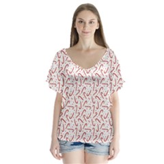 Candy Cane V-neck Flutter Sleeve Top by patternstudio