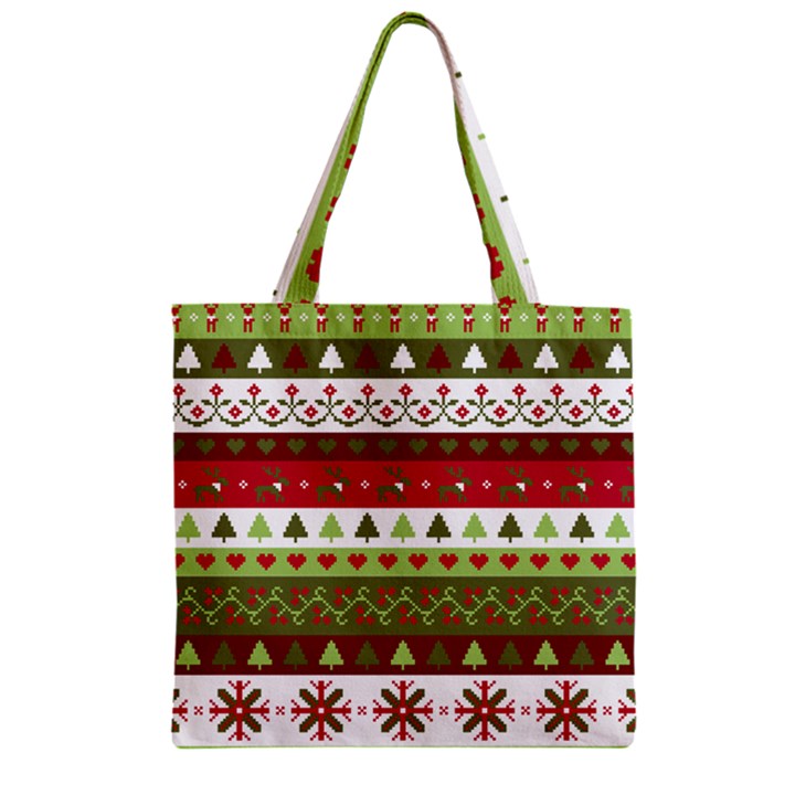 Christmas Spirit Pattern Zipper Grocery Tote Bag