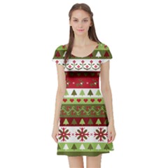 Christmas Spirit Pattern Short Sleeve Skater Dress by patternstudio