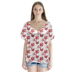 Ho Ho Ho Santaclaus Christmas Cheer V-neck Flutter Sleeve Top by patternstudio