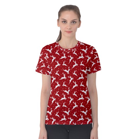 Red Reindeers Women s Cotton Tee by patternstudio