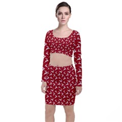 Red Reindeers Long Sleeve Crop Top & Bodycon Skirt Set by patternstudio