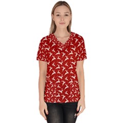 Red Reindeers Scrub Top by patternstudio