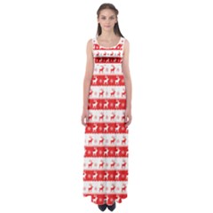 Knitted Red White Reindeers Empire Waist Maxi Dress by patternstudio