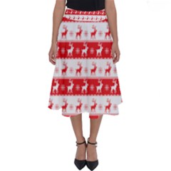 Knitted Red White Reindeers Perfect Length Midi Skirt