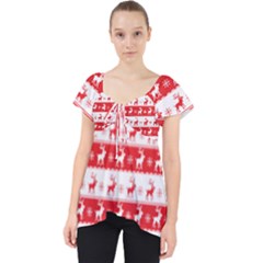 Knitted Red White Reindeers Lace Front Dolly Top