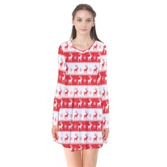 Knitted Red White Reindeers Flare Dress