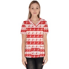 Knitted Red White Reindeers Scrub Top by patternstudio