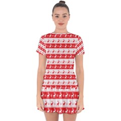 Knitted Red White Reindeers Drop Hem Mini Chiffon Dress by patternstudio