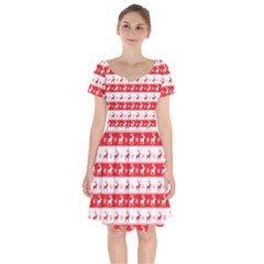 Knitted Red White Reindeers Short Sleeve Bardot Dress by patternstudio