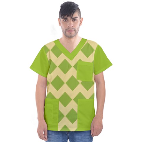 Green Rectangular Pattern Men s V-neck Scrub Top by berwies