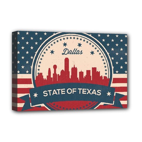 Retro Dallas Texas Skyline Deluxe Canvas 18  X 12   by Bigfootshirtshop