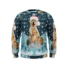 It s Winter And Christmas Time, Cute Kitten And Dogs Kids  Sweatshirt by FantasyWorld7