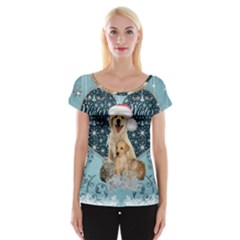 It s Winter And Christmas Time, Cute Kitten And Dogs Cap Sleeve Tops by FantasyWorld7