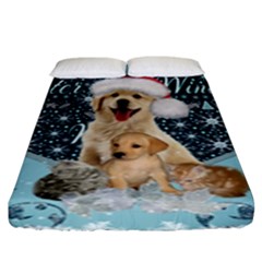 It s Winter And Christmas Time, Cute Kitten And Dogs Fitted Sheet (king Size) by FantasyWorld7