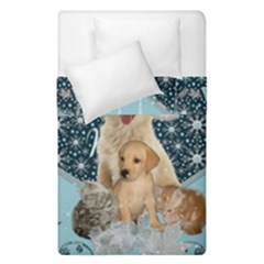 It s Winter And Christmas Time, Cute Kitten And Dogs Duvet Cover Double Side (single Size) by FantasyWorld7