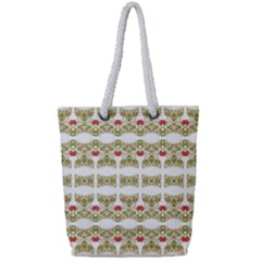 Striped Ornate Floral Print Full Print Rope Handle Bag (small) by dflcprints