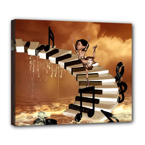 Cute Little Girl Dancing On A Piano Deluxe Canvas 24  X 20   by FantasyWorld7