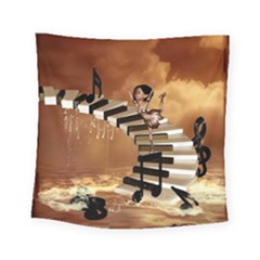 Cute Little Girl Dancing On A Piano Square Tapestry (small) by FantasyWorld7