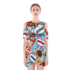 Comic Pattern Shoulder Cutout One Piece by Bigfootshirtshop