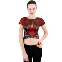 Wonderful Heart With Wings, Decorative Floral Elements Crew Neck Crop Top by FantasyWorld7