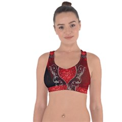 Wonderful Heart With Wings, Decorative Floral Elements Cross String Back Sports Bra by FantasyWorld7