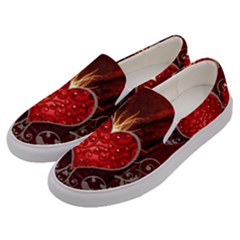 Wonderful Heart With Wings, Decorative Floral Elements Men s Canvas Slip Ons by FantasyWorld7