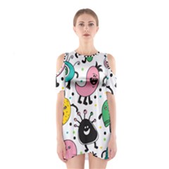 Cute And Fun Monsters Pattern Shoulder Cutout One Piece by Bigfootshirtshop