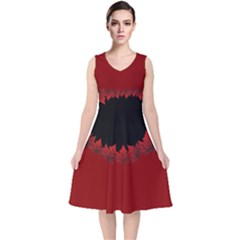 Canada Maple Leaf  V-Neck Midi Sleeveless Dress 