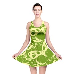 Pale Green Butterflies Pattern Reversible Skater Dress by Bigfootshirtshop