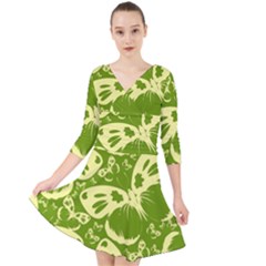 Pale Green Butterflies Pattern Quarter Sleeve Front Wrap Dress	 by Bigfootshirtshop