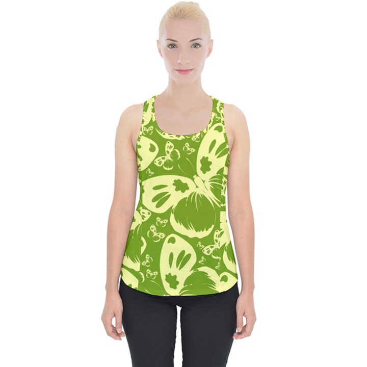 Pale Green Butterflies Pattern Piece Up Tank Top