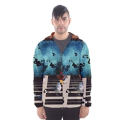 Music, Piano With Birds And Butterflies Hooded Wind Breaker (men) by FantasyWorld7