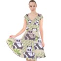 Fun Panda Pattern Cap Sleeve Front Wrap Midi Dress View1