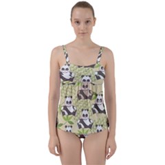 Fun Panda Pattern Twist Front Tankini Set by Bigfootshirtshop