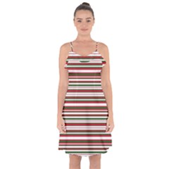 Christmas Stripes Pattern Ruffle Detail Chiffon Dress by patternstudio