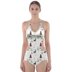 Reindeer Tree Forest Cut-out One Piece Swimsuit by patternstudio