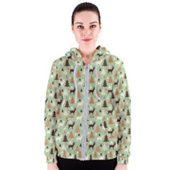 Reindeer Tree Forest Art Women s Zipper Hoodie by patternstudio