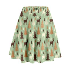 Reindeer Tree Forest Art High Waist Skirt by patternstudio