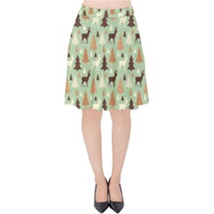 Reindeer Tree Forest Art Velvet High Waist Skirt