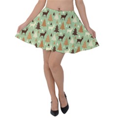 Reindeer Tree Forest Art Velvet Skater Skirt by patternstudio