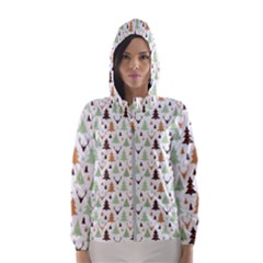 Reindeer Christmas Tree Jungle Art Hooded Wind Breaker (women) by patternstudio