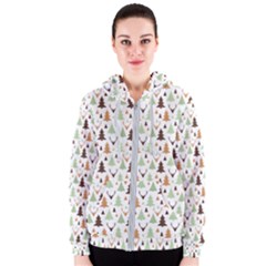 Reindeer Christmas Tree Jungle Art Women s Zipper Hoodie by patternstudio