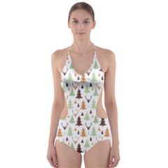 Reindeer Christmas Tree Jungle Art Cut-out One Piece Swimsuit by patternstudio