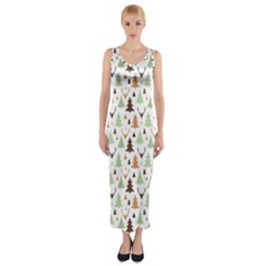 Reindeer Christmas Tree Jungle Art Fitted Maxi Dress by patternstudio