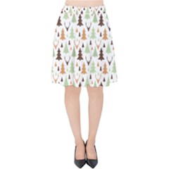 Reindeer Christmas Tree Jungle Art Velvet High Waist Skirt by patternstudio