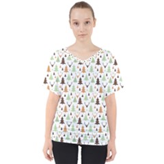 Reindeer Christmas Tree Jungle Art V-neck Dolman Drape Top by patternstudio