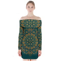 Snow Flower In A Calm Place Of Eternity And Peace Long Sleeve Off Shoulder Dress by pepitasart
