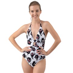 Goofy Monsters Pattern  Halter Cut-out One Piece Swimsuit by Bigfootshirtshop