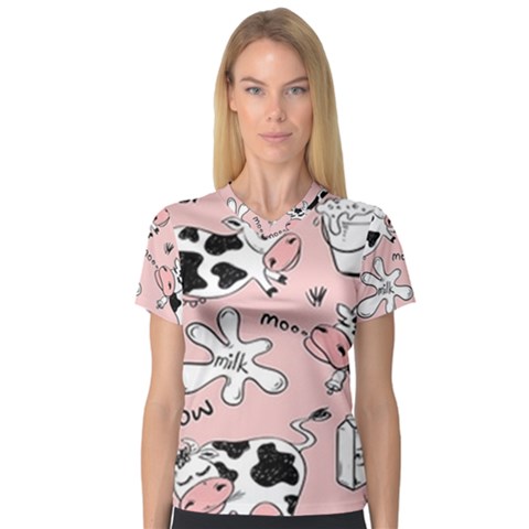 Fresh Milk Cow Pattern V-neck Sport Mesh Tee by Bigfootshirtshop